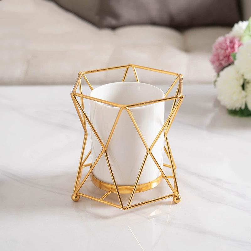 WTEMPO Ceramic Vases with Iron Stands Cylindrical Vases for Living Room Dining Table Decor Vases for TV Cabinet and Coffee Table Decor Vase Ornaments