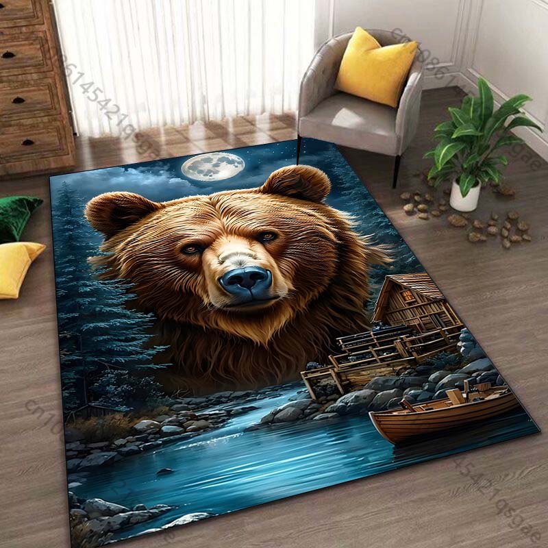 Forest Brown Bear Printed Carpet for Living Room Bedroom Bedside Bathroom Floor Mat Area Rugged Sofa Mat Home Decor for Gifts