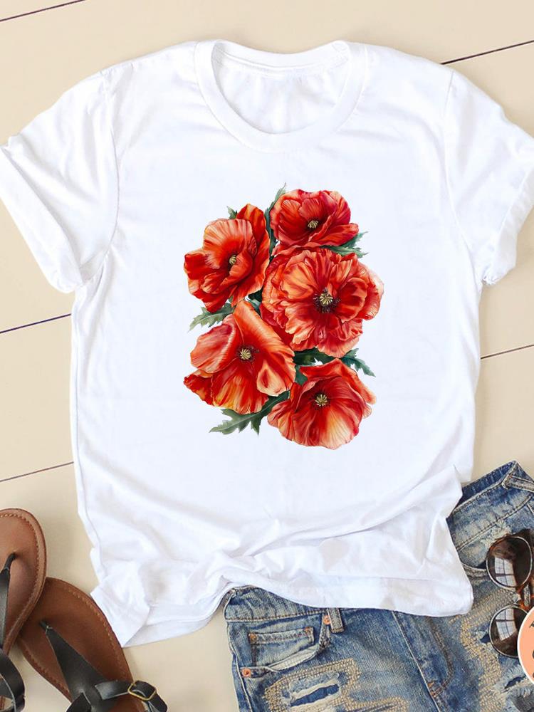 Mutter Tochter Passende Blumenwort Aufdruck T-Shirt Kurzärmelig Damen Grafik-T-Shirt Europäischer Amerikanischer Stil Freizeitkleidung