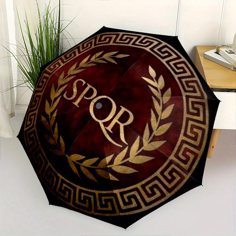 SPQR Roman Laurel Wreath Umbrella: Compact And Foldable with a Sturdy Iron Structure,8 Ribs Suitable for Year-Round Use At Home Or Outdoors