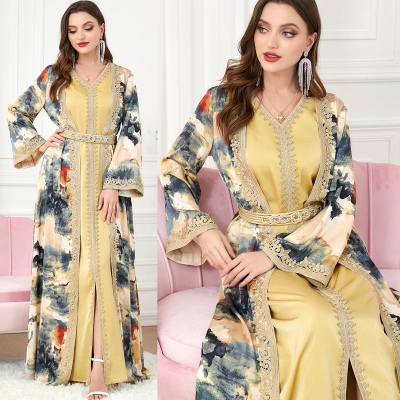 Middle Eastern Robe Patchwork Muslim Two-piece Dress, Muslim Clothing, Foreign Trade Set, Women's Fashion
