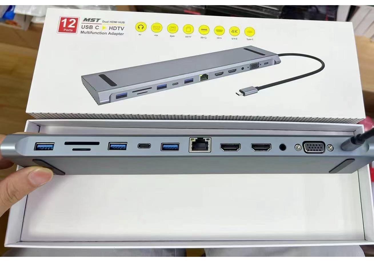 Twelve-in-One USB-C Docking Station with Dual HDTV Display & MST Expansion