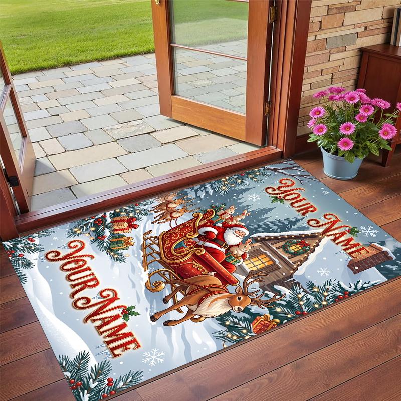 Christmas Custom Name Printed Square Area Rug Soft Non Slip Floor Carpet For Bedroom Holiday Gift