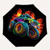 1 Stück Monster Truck Flammen Aufkleber Schirm mit Kunststoffgriff, Geeignet für Alle Jahreszeiten Zuhause Reisen Outdoor SchirmM1057