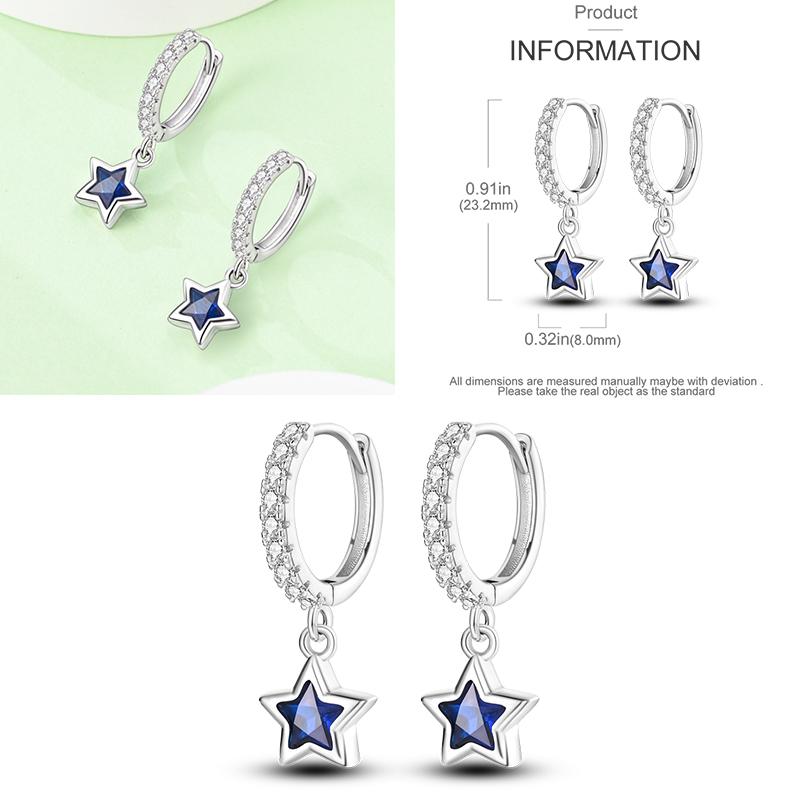 Sparkling Women Hoop Earrings 925 copper Heart Shape Star Moon Round Blue Zircon Fit Origina Drop Earrings Zircon Holiday gifts