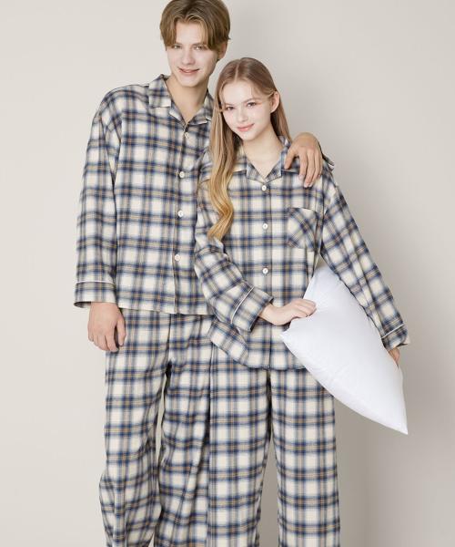 [BYC] Unisex Cotton Fleece Blue Check Pajama Set [Shipped from Korea] 100% Authentic