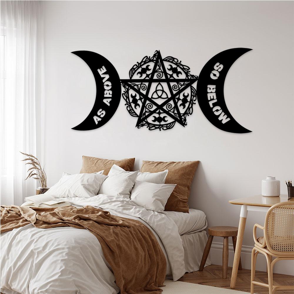 Metal Wall Art, Witch Pagan Design]  Pentagram Metal Wall Art Classic Witch Pagan Celestial Design Moon Phase Metal Wall Decor