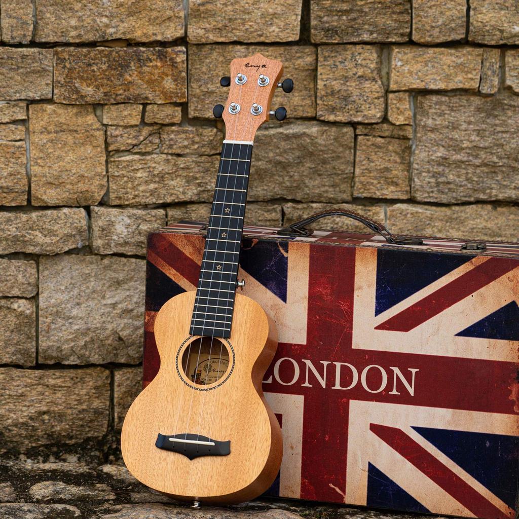 Enya Soprano Ukulele Beginner Set Solid Mahogany Includes and Strap EUS-25D (6 Pieces) - Ukulele, Case, Tuner, Strings, Picks,