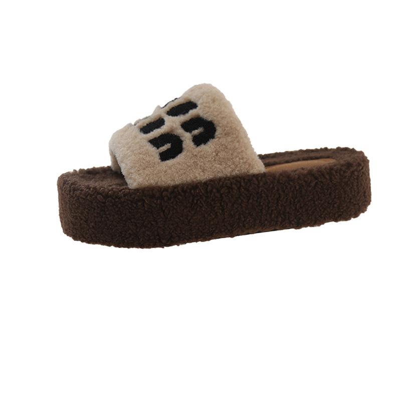 Mao Mao Tuo Girl 2025 Autumn and Winter New Muffin Bottom Alphabet Accessories Fashion Outer Wear Home Warm Plush Slippers