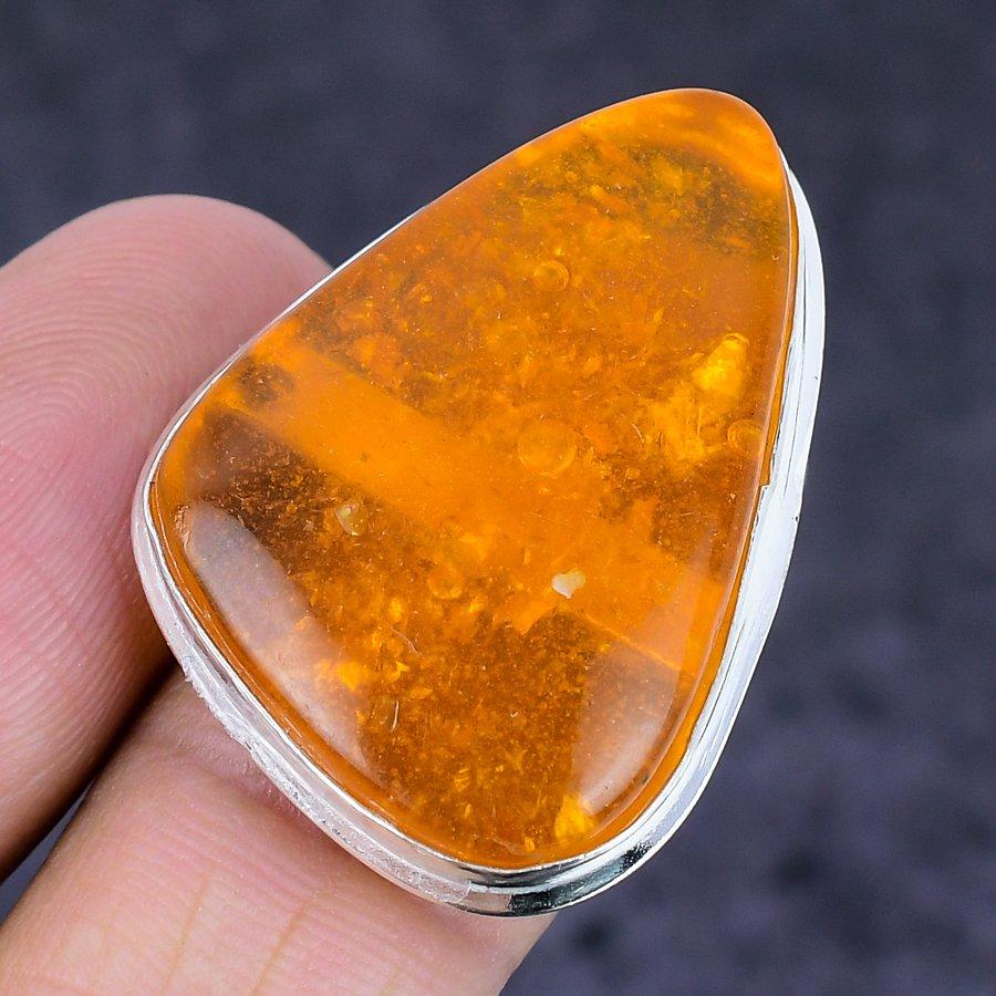 Natürlicher baltischer Bernstein Edelstein 925 Sterlingsilber Schmuck Ring Größe 7 n2C58