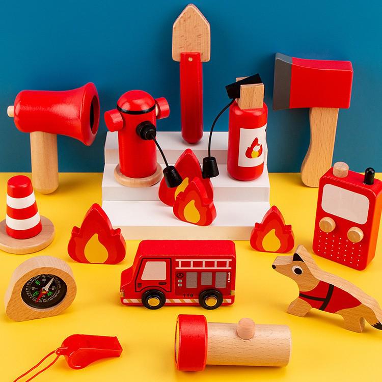 Wooden Traffic Police & Firefighter Role Play Toy Set for Kids Ages 3-6