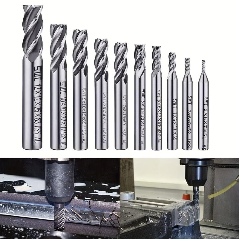 4 Flute Spiral End Mill Set 2-12mm High-Speed Steel CNC Lathe Cutter Bits Straight Shank Precision Drill Kit for Machinists