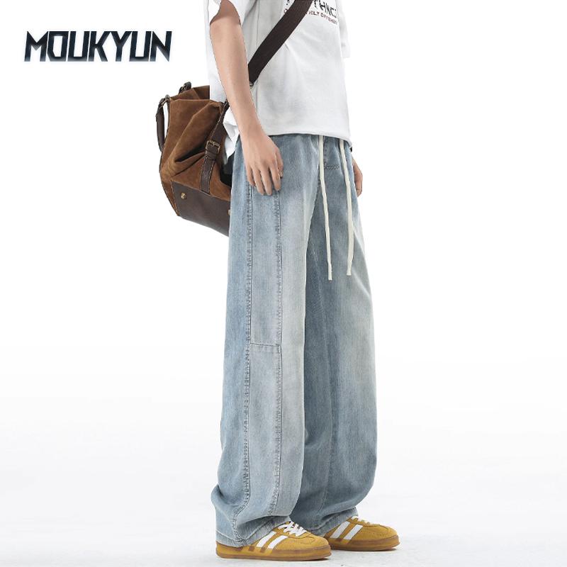 

Американські ретро мішкуваті джинси Чоловіча мода Вуличний стиль Еластична талія Вільні Повсякденні Чоловічі Прямі Довгі Штани XXXL сірий