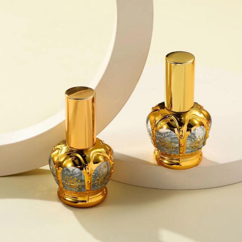 2Pcs 15ml Patterns Essential Oil Roller Bottle Gold Crown Shape Perfume Bottling Portable Electroplated Carve Glass Empty Bottle