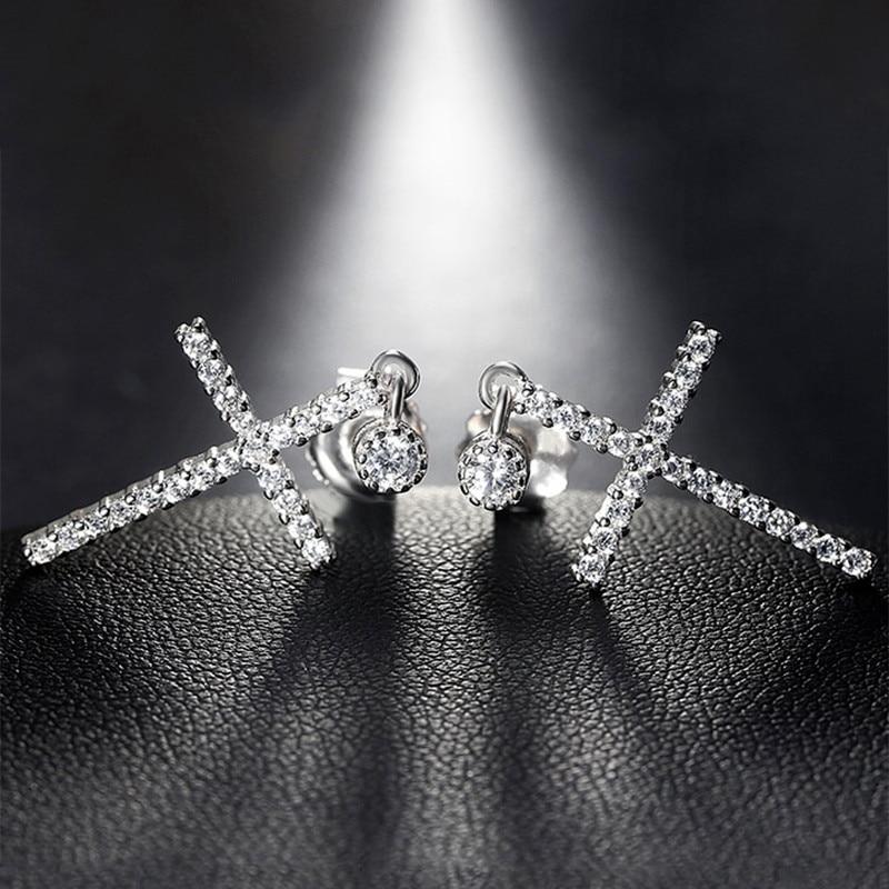 Stylish Women Drop Earrings With Cross Design Dazzling Tiny Zirconia Luxury Party Accessories Exquisite Female Jewelry