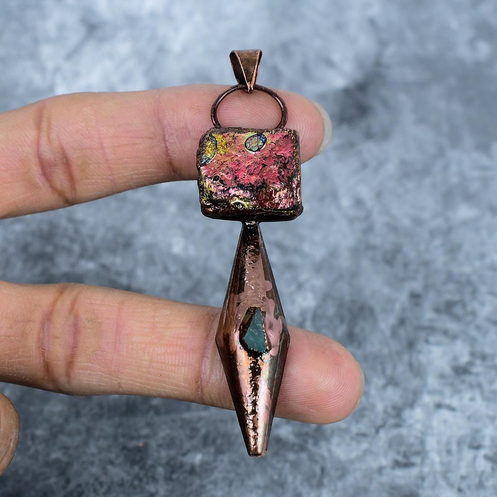 Natural Titanium Druzy Copper Engagement Wife Gift Electroformed Pendant Jewelry VP-57