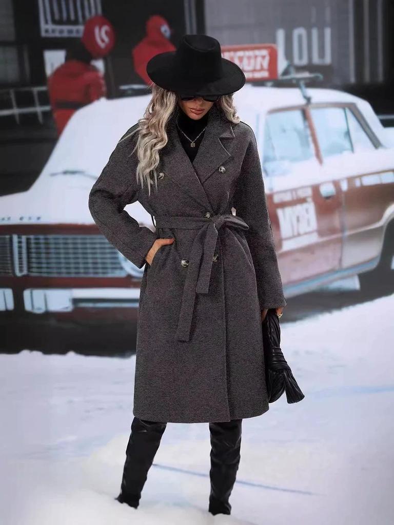 2026 Women's Double-Breasted Lapel Woolen Coat - Autumn/Winter Collection
