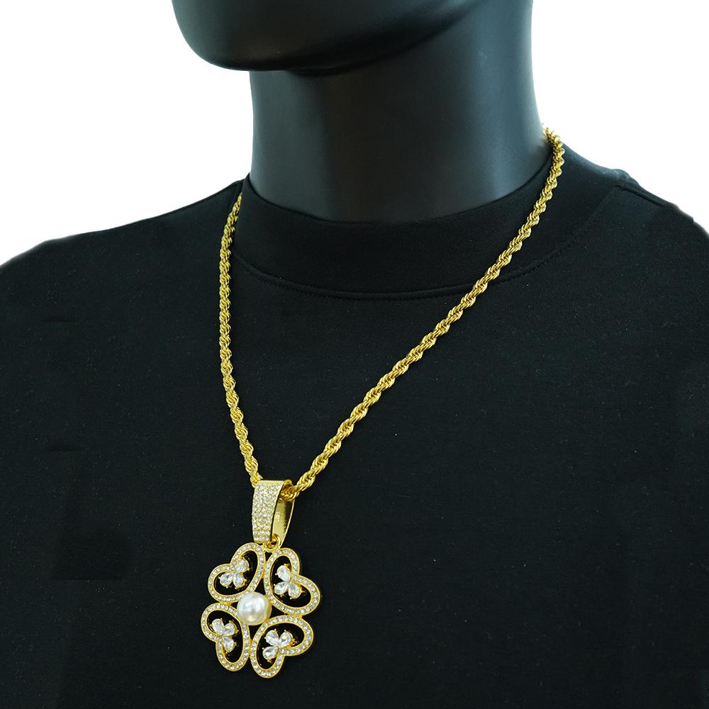 New European and American Flower Pendant with Pearl In The Middle and 5mm Fried Dough Twists Chain for Women's Elegant Accessories Necklace