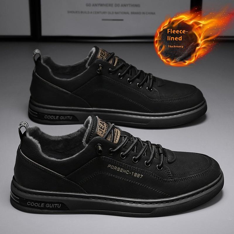 Winter fashion sports leisure men's youth board shoes lace-up sealing white wool lining cotton thickened warm and non-slip