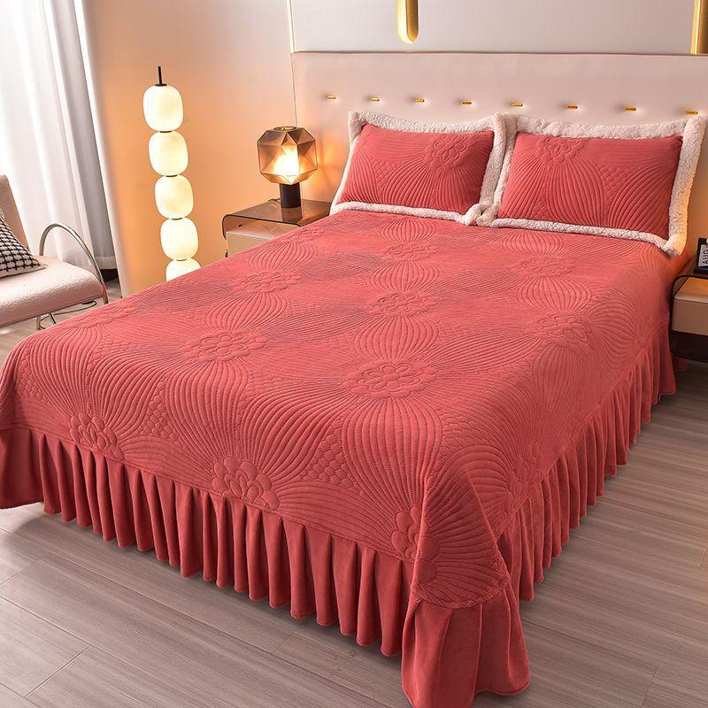 Milk Velvet Bed Cover Plush and Thickened Winter Bed Sheet Warm and Cotton Anti Slip Suitable for Two People