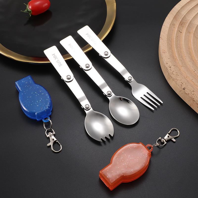 304 Edelstahl Klapplöffelgabel mit Reisebox - Tragbares Outdoor-Picknick-Besteckset.