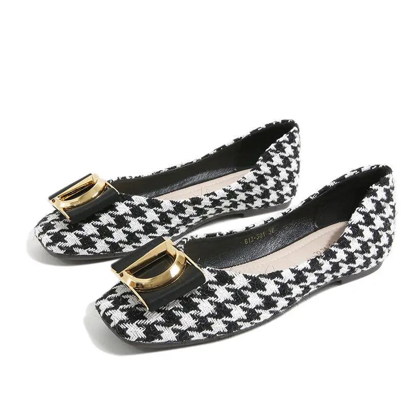 Mote Damesko Super Stor Størrelse 42 43 44 45 Ballerinas for Damer Ny Firkantet Tå Vår Høst Luksussko Kvinner