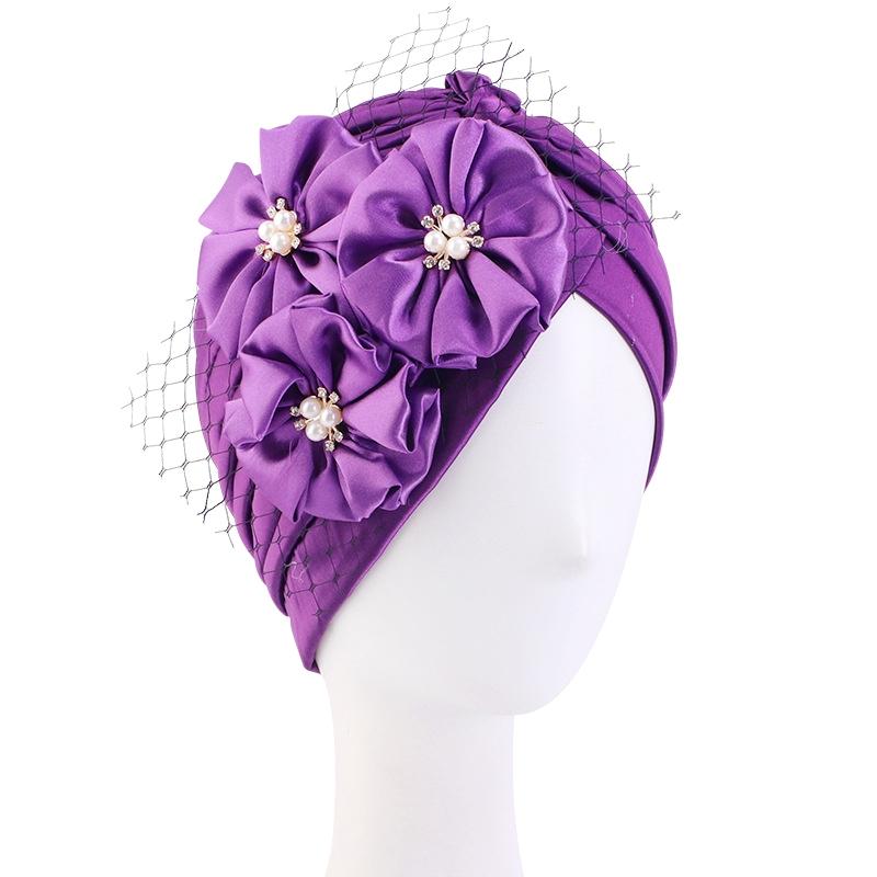 Big Flower Accessories Imitation Silk Pleated Turban Hat Ethnic Hat Indian Hat Ladies Wedding Hat