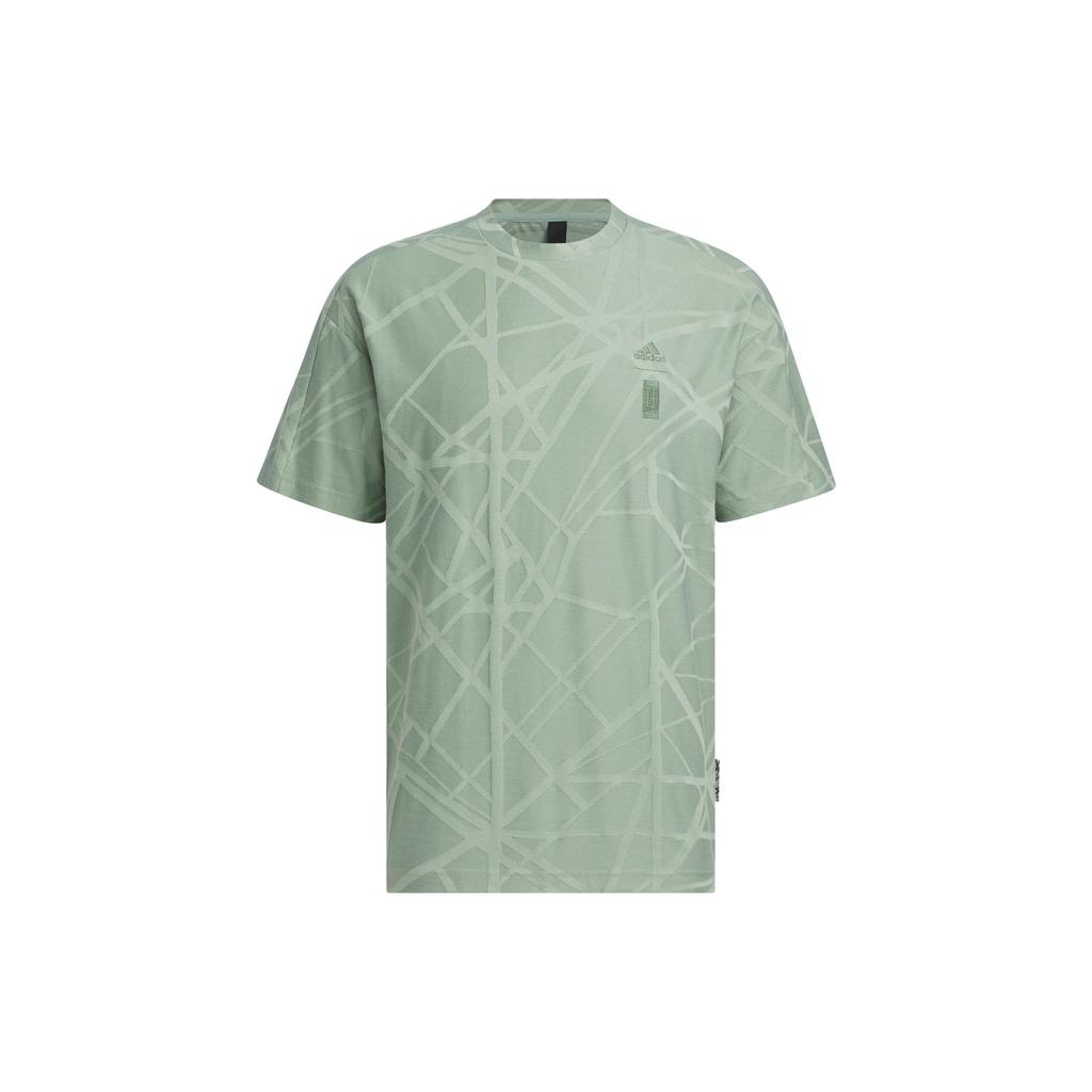 Adidas Wuji Graphic T-shirt With All-over Geometric Print Men Tops Silver Gray Green IA8146