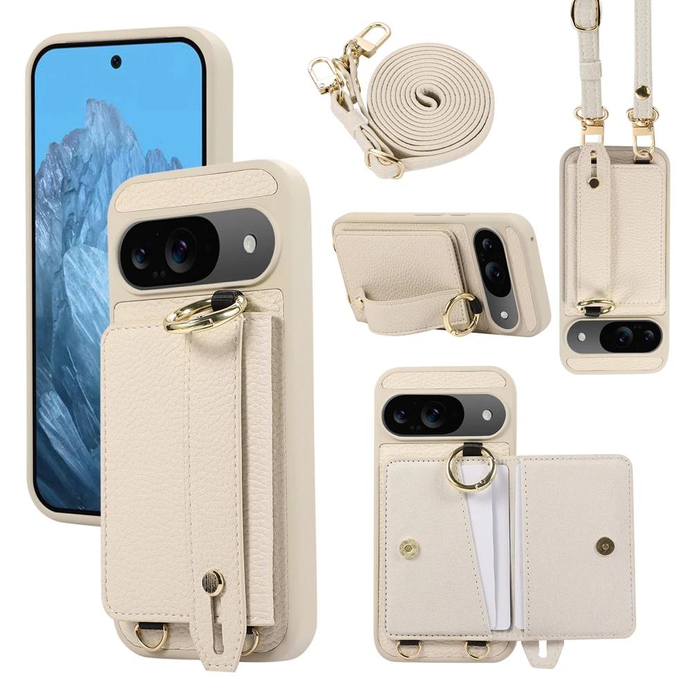 Crossbody Polsband Lederen Portemonnee Hoesje Telefoonhoesje voor Google Pixel 9 8 Pro 8a 7a Ringhouder Schokbestendige Hoes Google Pixel 7a