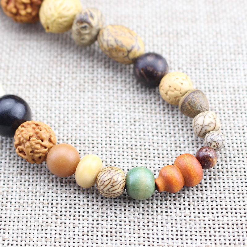 Creative Bodhi Seed Bracelet: 108 Beads for Meditation, featuring Eighteen Treasures, Star Moon, Vajra, and White Jade Bodhi.