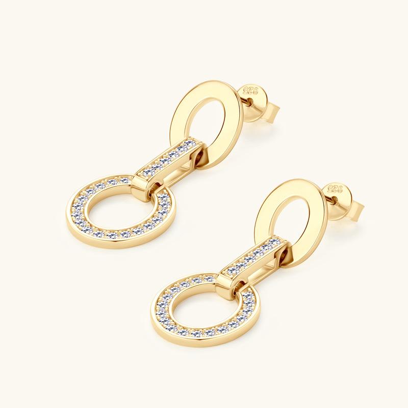 Silvere Glam New Moissanite earrings with a European and American ins style, featuring a high-end double-ring tassel and 925 sterling silver earrings