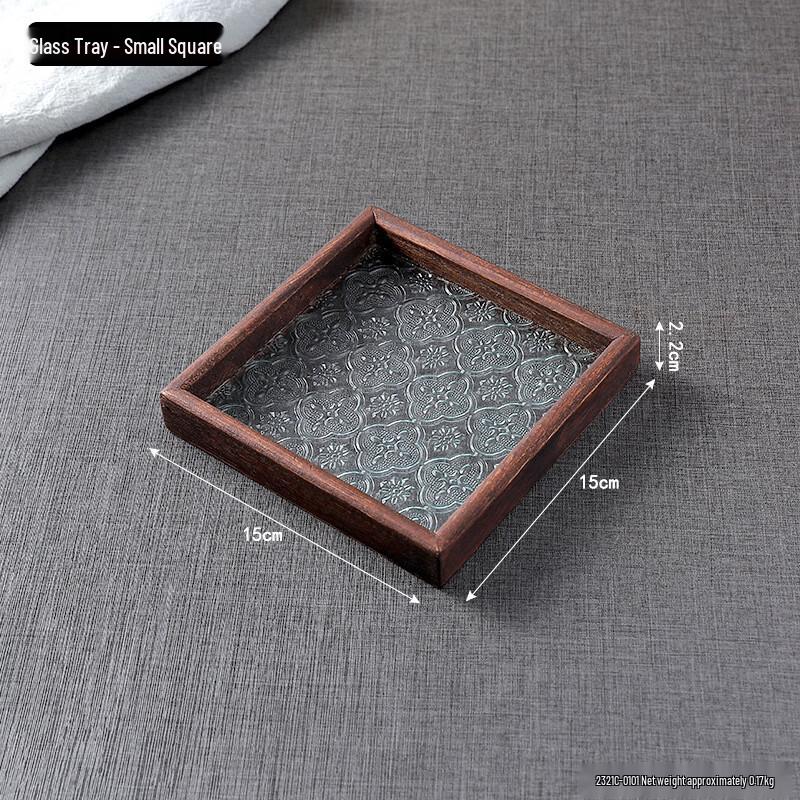 New Chinese Style Solid Wood Begonia Glass Serving Tray