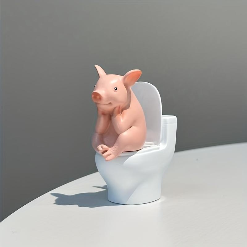Adorable Pink Pig on Toilet Figurine - Whimsical PVC Decor for Home, Office, & Car | Ideal Gift for Friends | Versatile Indoor