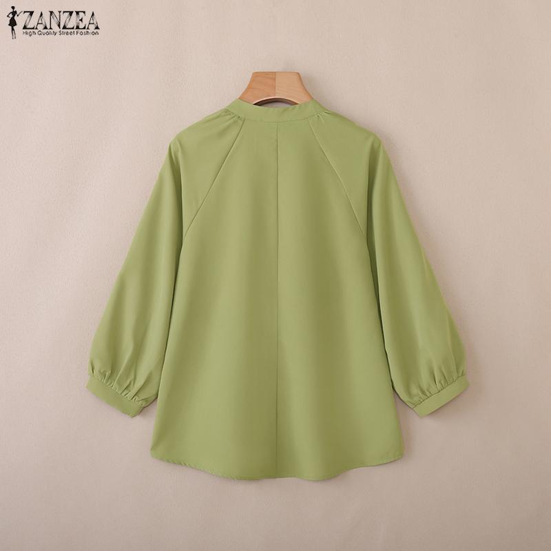 ZANZEA Women Casual Round Neck Solid Color Loose 3/4 Sleeve Blouse