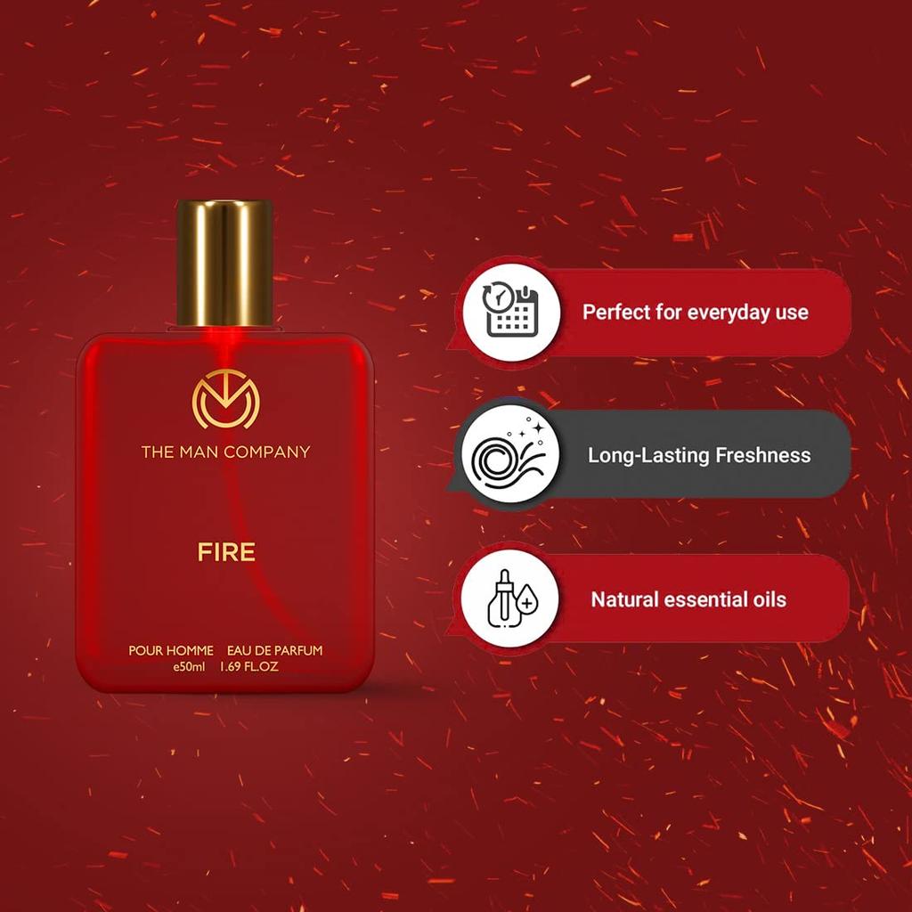 The Man Company Fire EDP - 50ml | Perfume Spray For Men's | Premium Long Lasting Fragrance | Fresh, Floral & Woody | Gift For Men