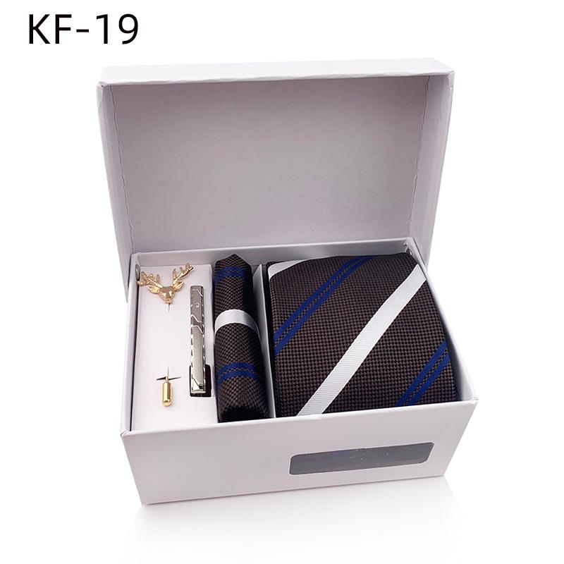 Pánská dárková krabička s pruhovanou kravatou, 6dílná sada, manžety na kapesní ručník na kravatu