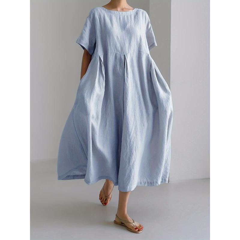 BITCED Fashion Summer Spring Solid Color Print Short Sleeve O-Neck Casual Dresses