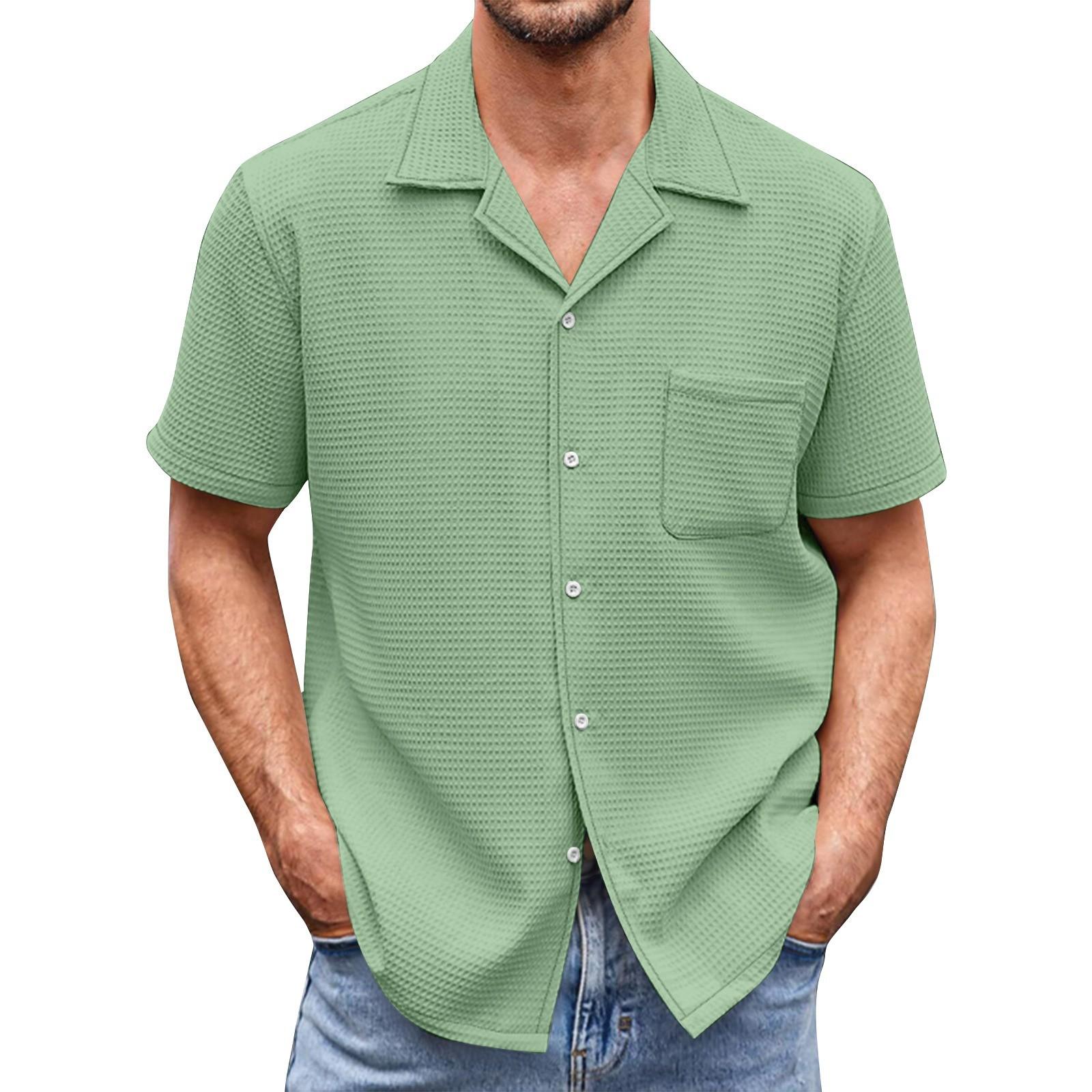 

Мужские однотонные рубашки с коротким рукавом и карманом на пуговицах Мужские повседневные рубашки с коротким рукавом XL