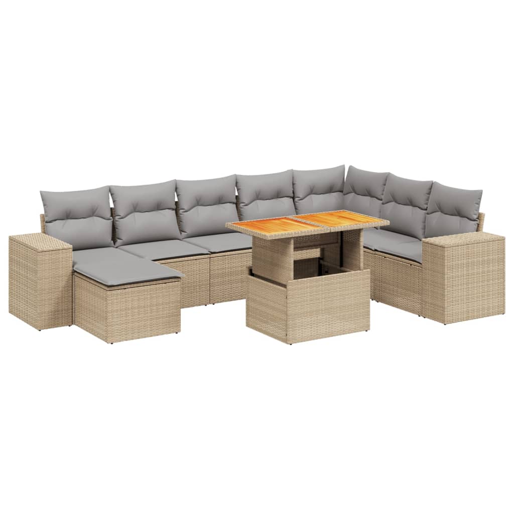 9 piece beige garden sofa set with cushions poly rattan