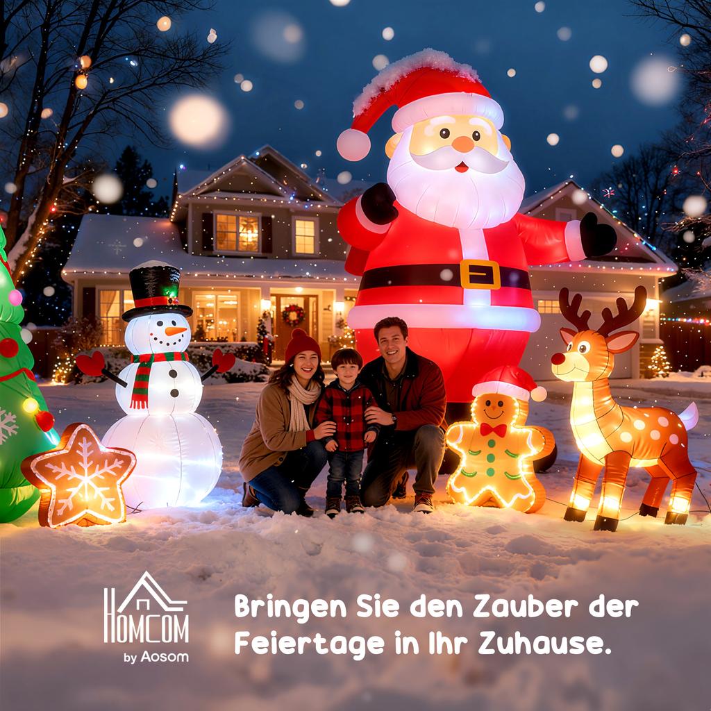 Inflatable Christmas Decoration, 2.4 m Santa Claus with LED Lighting, Candy Cane for Indoor and Outdoor Use