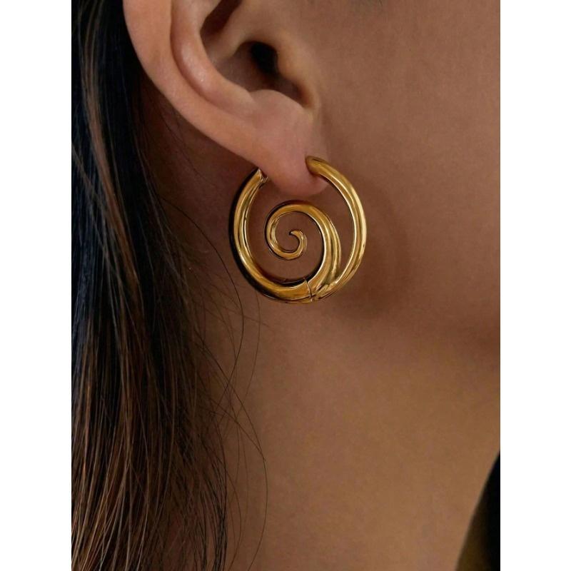 

1 пара спиральных серег-колец из нержавеющей стали с покрытием из 18-каратного золота для женщин, модный панк-тон, массивная ювелирная бижутерия из нержавеющей стали