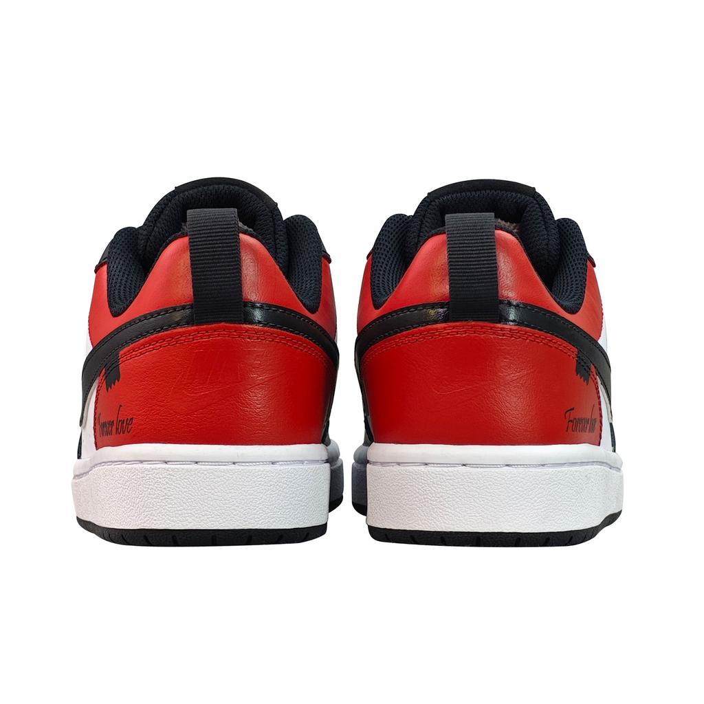 Nike Court Borough Non slip Lightweight Low top Skateboard Shoes GS Black White Red BQ5448-115(TeamEight-)