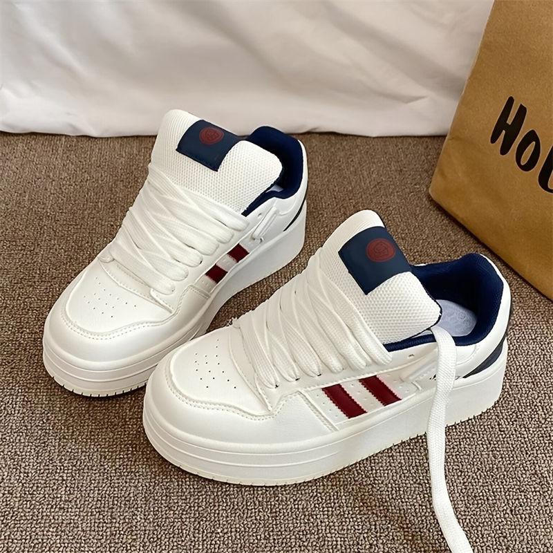 Burgundy Platform Bread Little White Shoes Women's Lightweight Round Head Student Versatile Skirt Height-increasing Couple Board Shoes