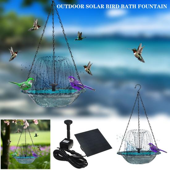 Yousheng Hanging Birds Bath with Solar Fountain Pump Outdoor Garden Hummingbird Feeder Tray Solar Power Water Fountain Birdbath Bowl for