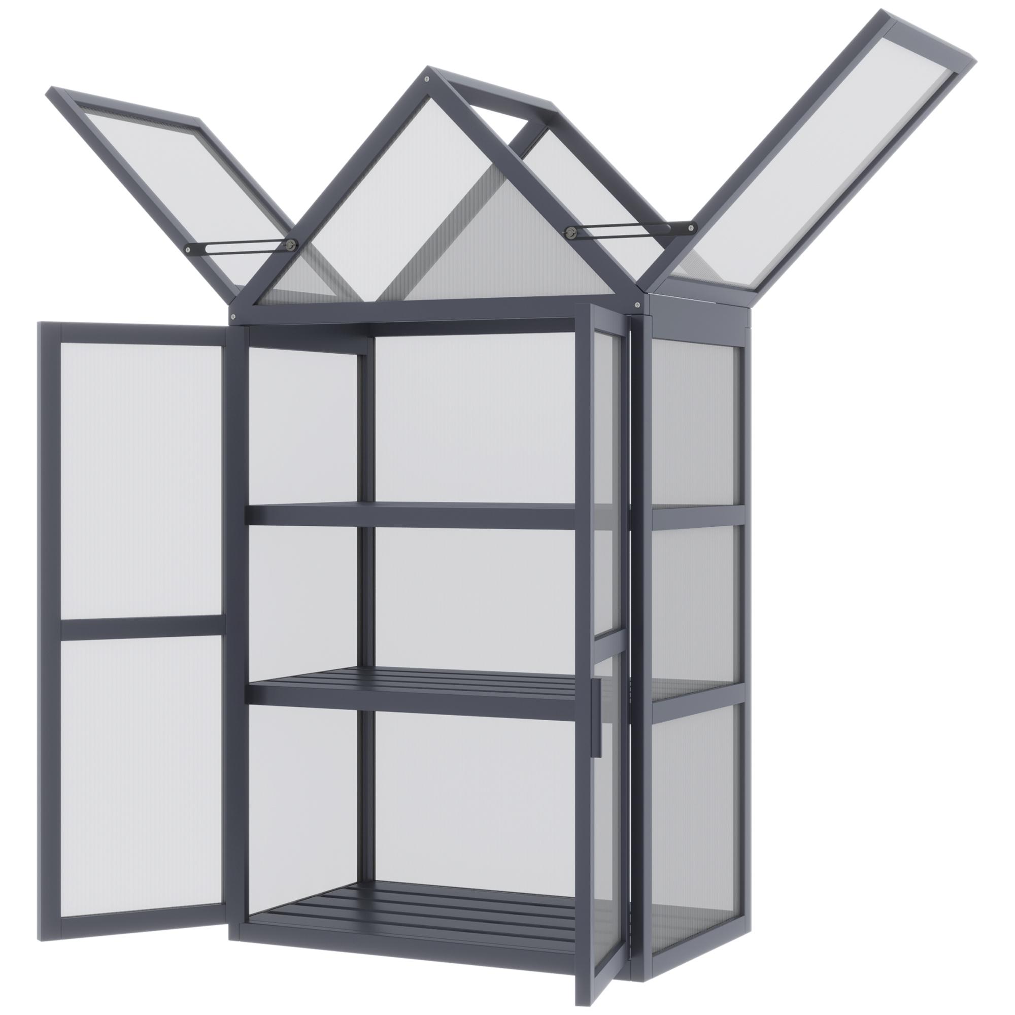 Mini-serre Cadre Froid 3 Niveaux Potager Toit Articulé Double Portes Bois Polycarbonate Résistant aux Intempéries Naturel
