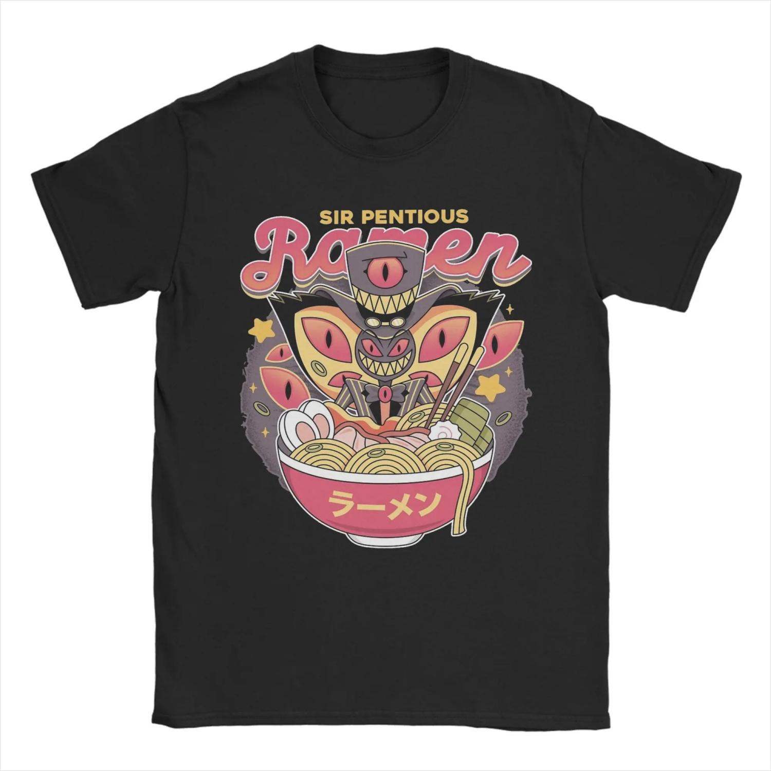 

2026 New Soft Hazbins Hotels Sir Pentious Ramen T-Shirt Men Funny 100 Cotton Tee Shirt Round Neck Short Sleeve T Shirt Clothing S чёрный