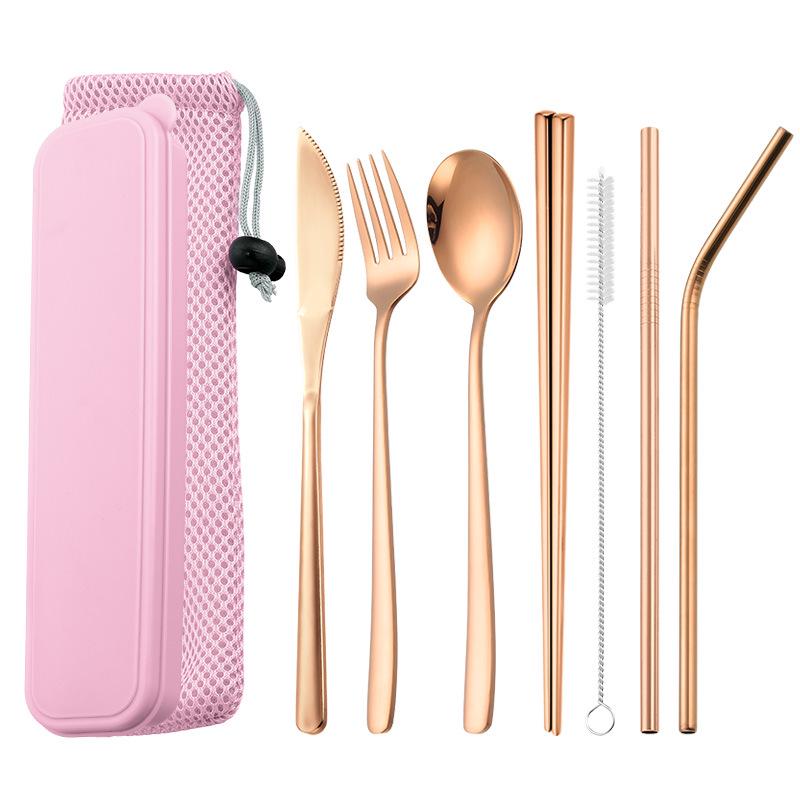 Korean Style Stainless Steel Cutlery Gift Set - Knife, Fork, Spoon, Straw