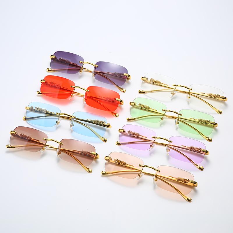 Cheetah Frameless Retro Square Sunglasses for Men & Women - Leopard Metal Design 2572
