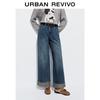 UR Women's Retro Casual Belted Fold-over Denim Pants