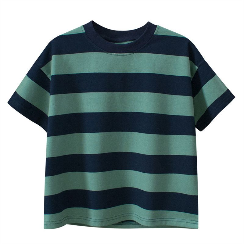 Children's Brand Export Clothing 2026 Summer New Style Kids' 95% Cotton Short-Sleeve T-Shirt Korean Style Colorful Thick Stripes